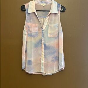 Mystree Pastel Pink and Blue Sleeveless Button-Up Blouse